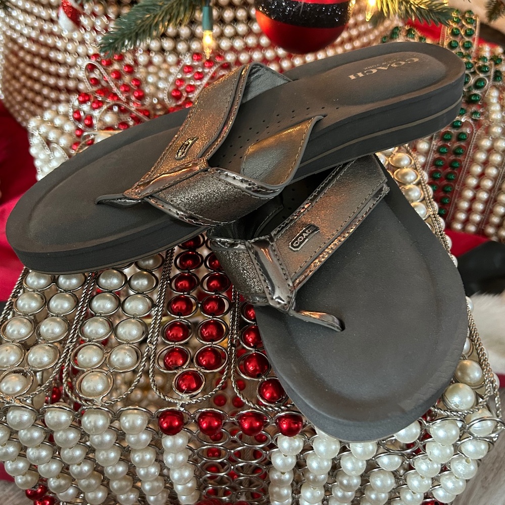 NWOT COACH Grey Silver Sandals 6.5